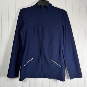 VTG Meghan Elisse Navy Blue Zip Up Sweater Jacket Career Office Dressy Cas Small